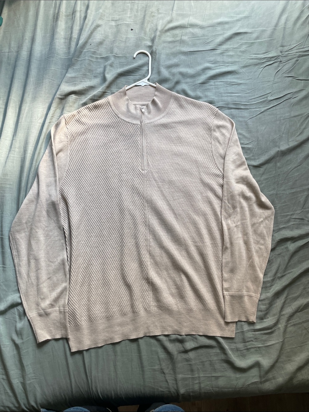 Alfani Light Beige Zip-Front Ribbed Men's Sweater